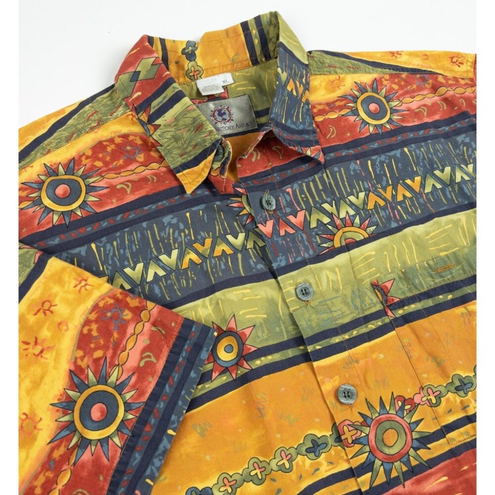 The Territory Ahead Shirt Men's XL Colorful Sun Aztec Geometric Vintage 90s